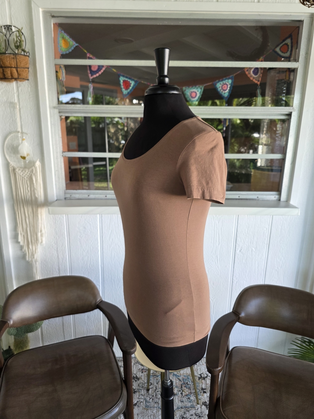 Escada Y2K Baddie Short Sleeve Scoop Neck Top Mocha Brown Strechy Tee - Picture 9 of 12